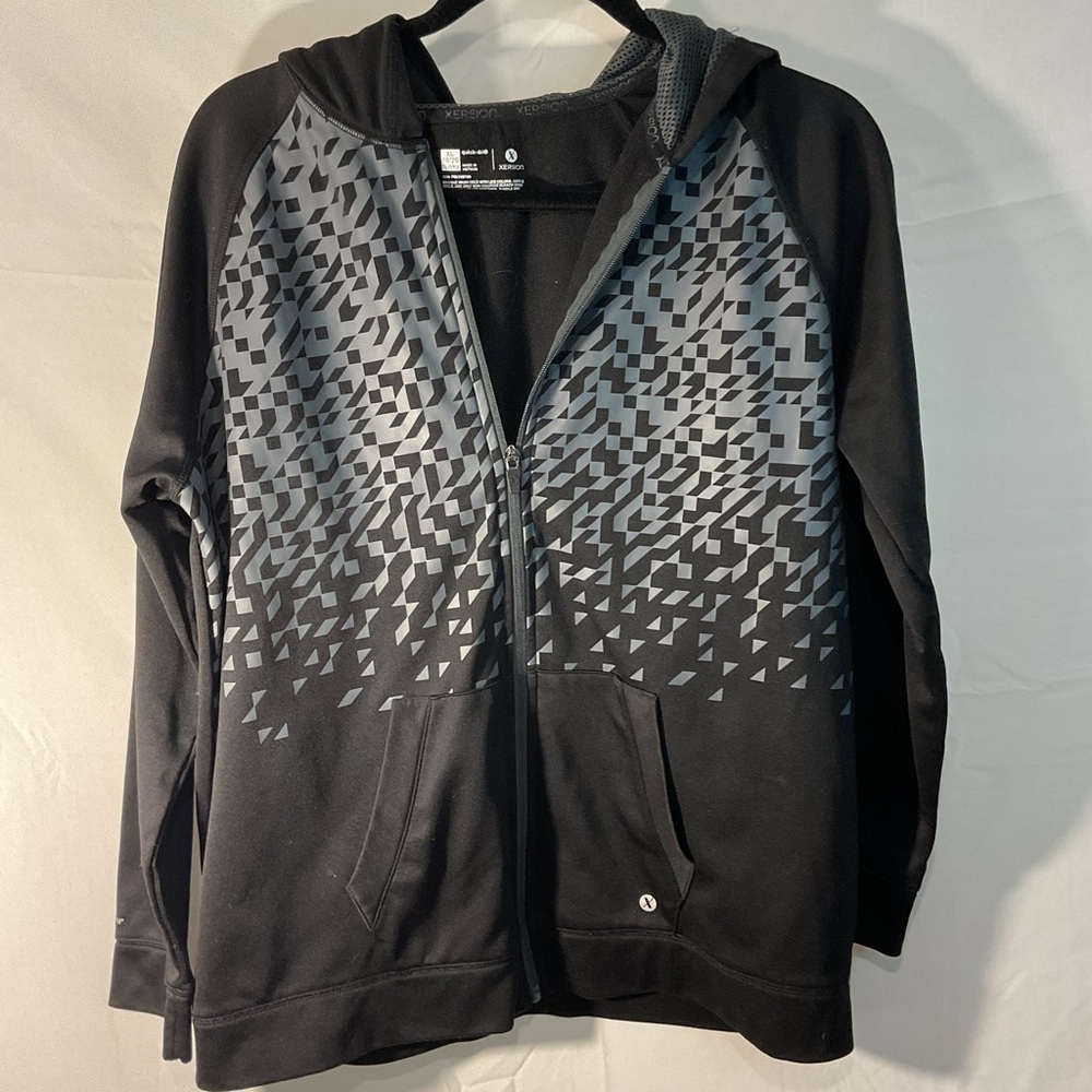 Xersion Black/Gray Quick-Dri Hoodie Full Zip Sz XL 18/20 Husky